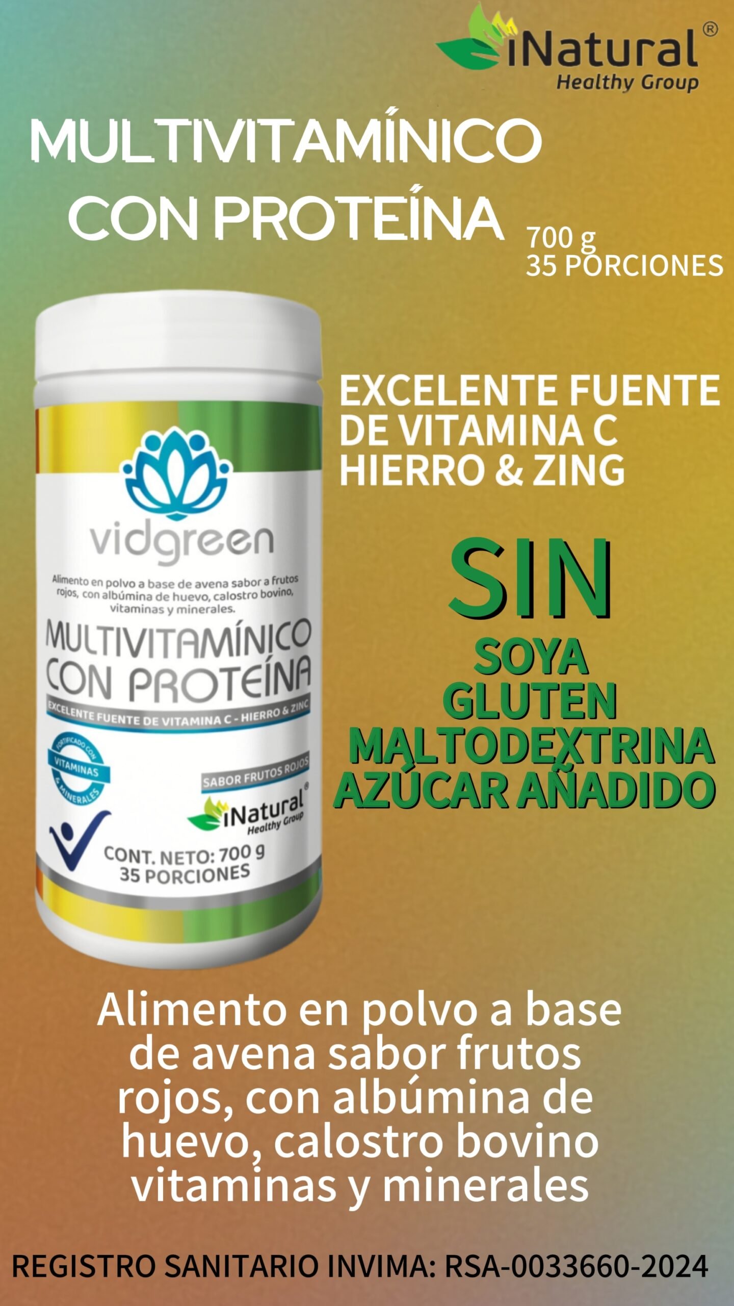 Vidgreen Multivitamínico con Proteína iNatural - Image 2